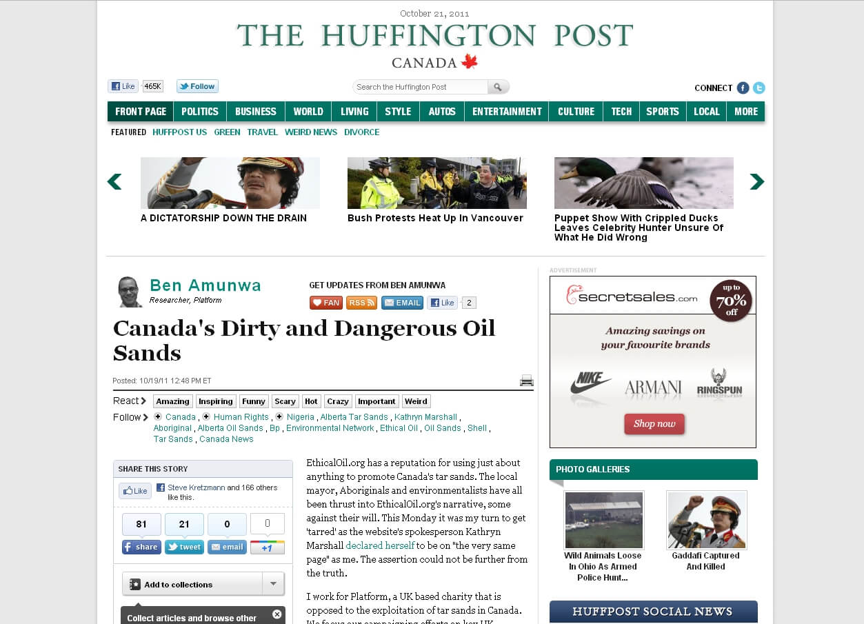 Canada’s Dirty and Dangerous Tar Sands