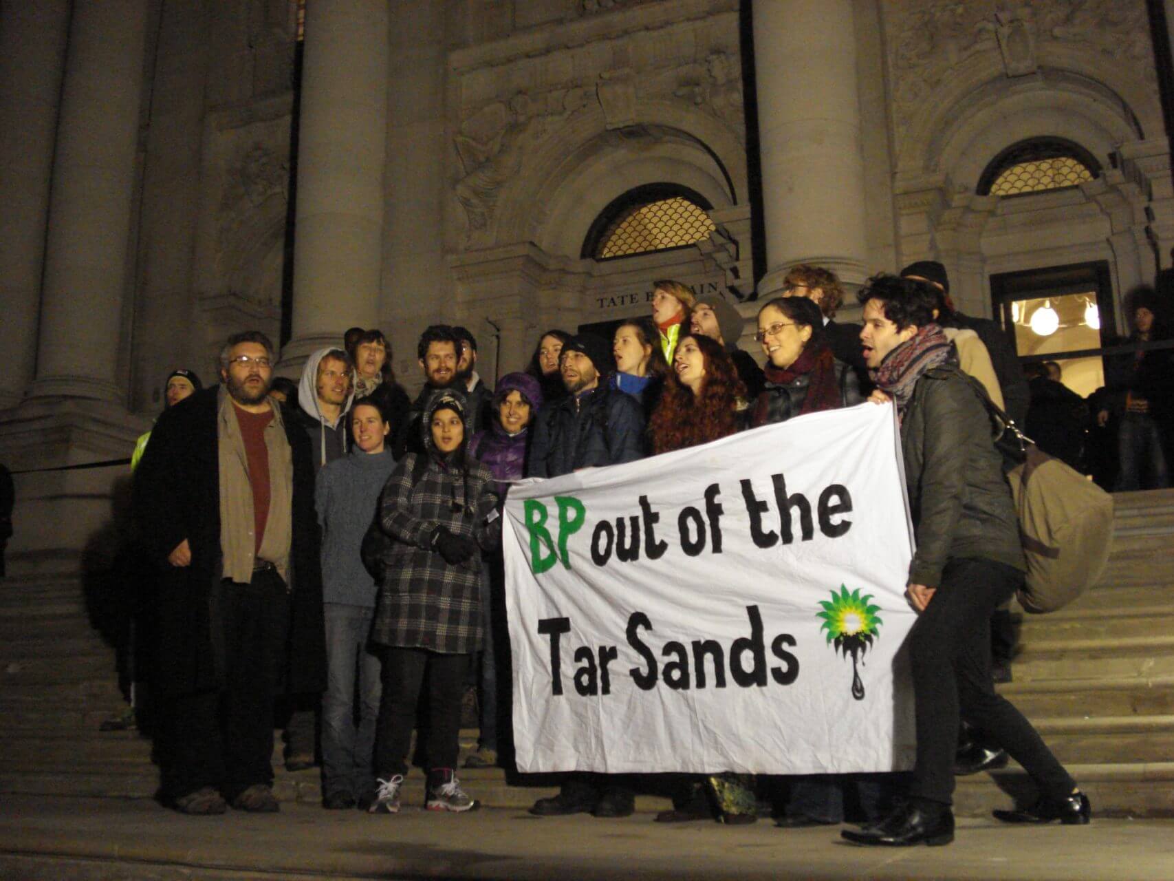 The Reclaim Shakespeare Company chant "Art Not Oil" outside the Tate AGM
