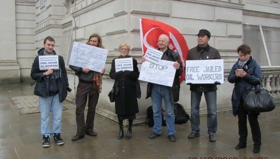 Protest in London today in solidarity with Kazakhstan oil workers